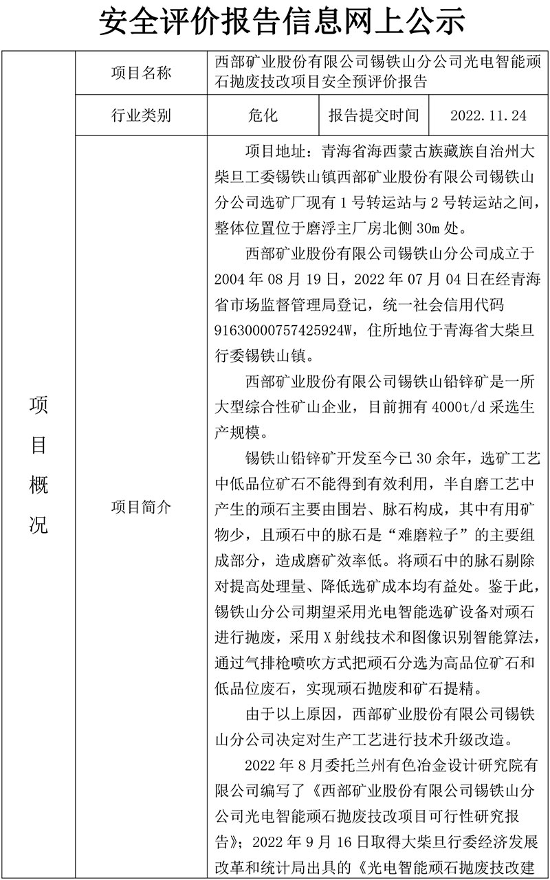 10西部矿业股份有限公司锡铁山分公司光电智能顽石抛废技改项目安全预评价报告-1.jpg
